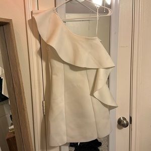 white ruffle one shoulder asos dress